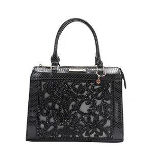 Nicole lee Black Embellished Floral Lace Satchel Bag - Women